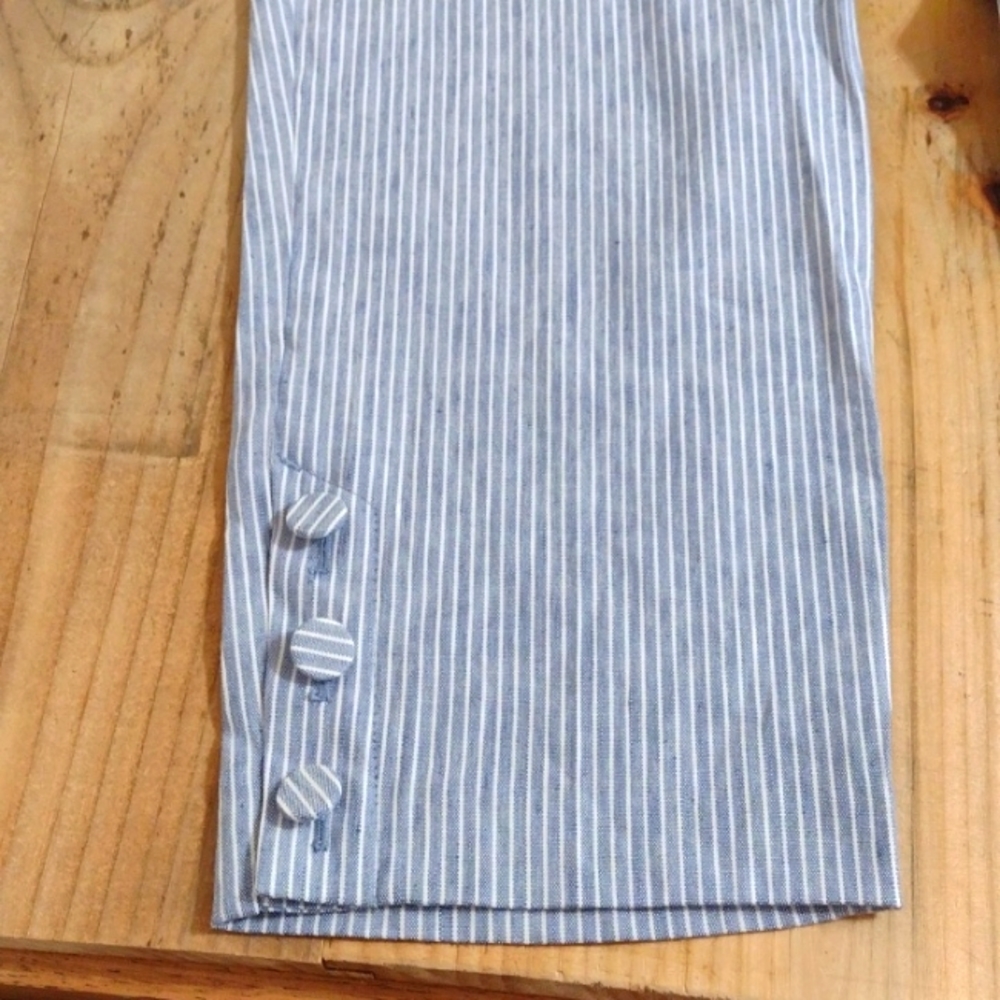 J Jill Linen Stretch Chambray Pinstripe Cropped Pants w Ankle Buttons Size M NWT - Picture 4 of 14